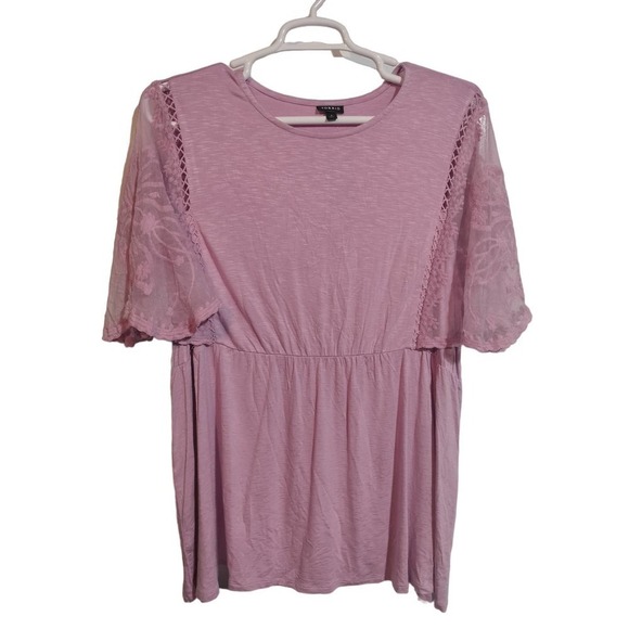 Torrid NWT crew neck lace dolman sleeves baby doll pink blouse woman 3X (3) - Picture 1 of 5